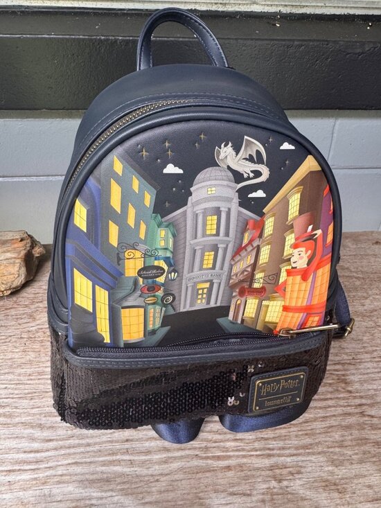 Loungefly /Harry Potter Handbags - Loungefly Harry Potter Mini Backpack Diagon Alley Gringotts Sequins NWT Bag